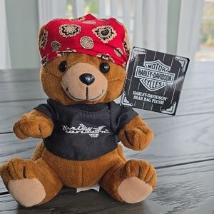 Harley-Davidson Plush Bear with Red Bandana and Black Shirt